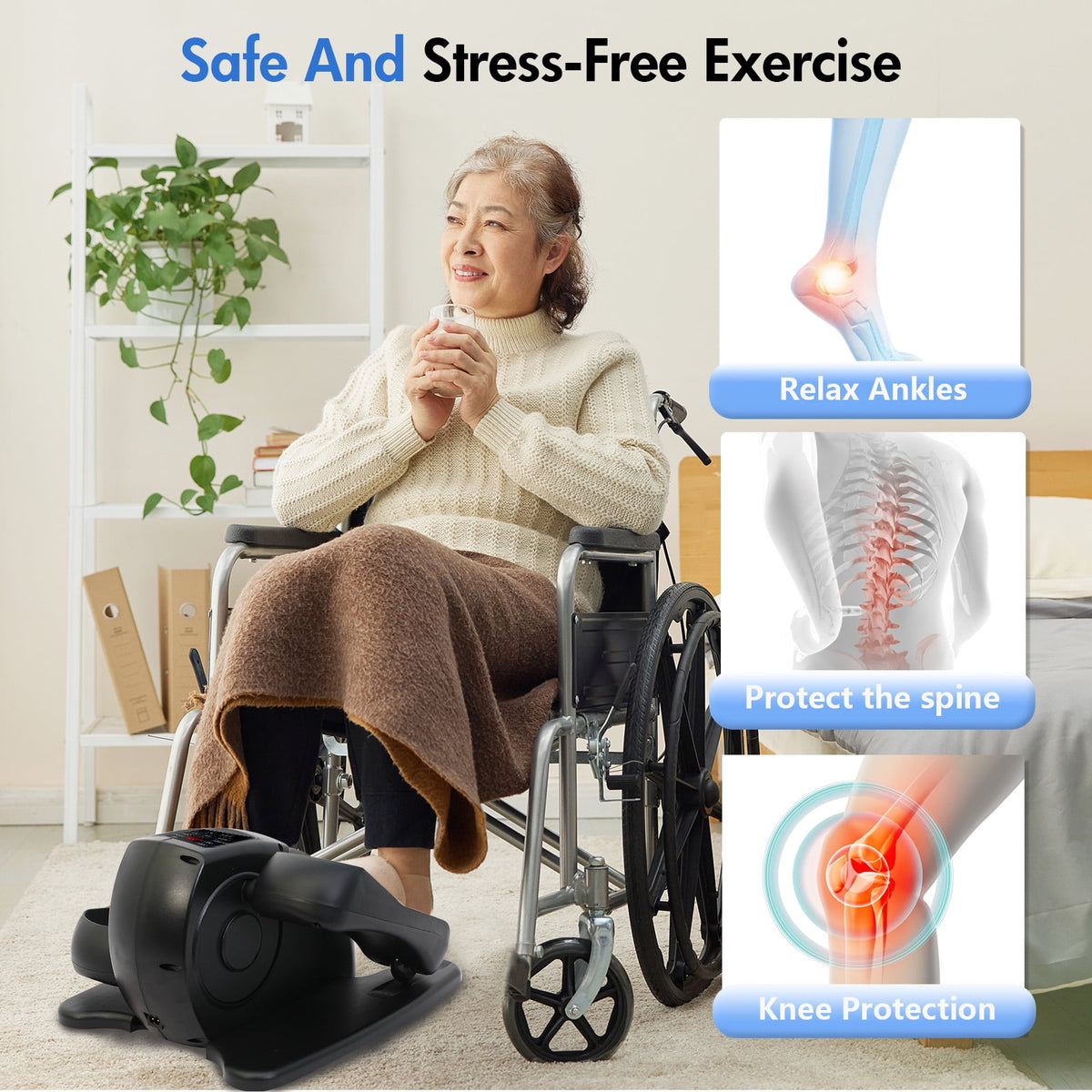under Desk Elliptical, Electric Leg Exerciser While Sitting for Seniors, 12 Speeds,Black